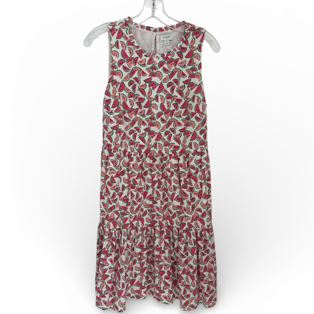 J.Crew Women’s Sleeveless Tiered Watermelon Print Dress pink/white Size